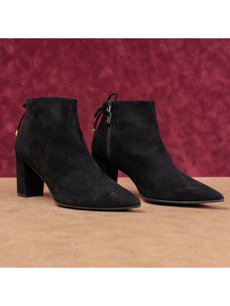 Stuart Weitzman Women Pointy Toe Party Black Suede Zip Back Lace Fashion Boots 7